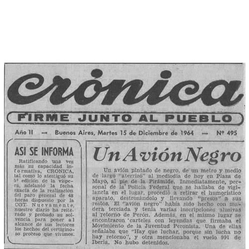 Portada del diario Crónica con manifestaciones a favor del retorno de Perón, diciembre de 1964.